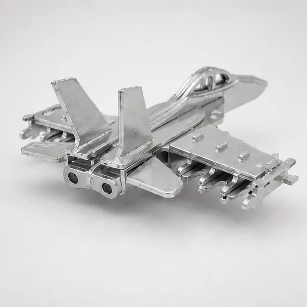 Rear three-quarter studio visual of the fighter’s twin tails and wings